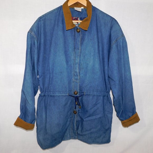 VTG 90s ELLE SPORT Womens 12 Denim Chambray Light Work chore Casual Jacket - Picture 1 of 14